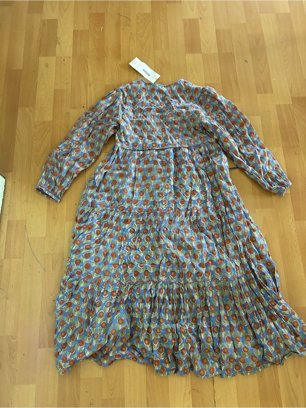 Emerson Fry Blue Floral Midi Dress with Orange Accents - Picture 7 of 11